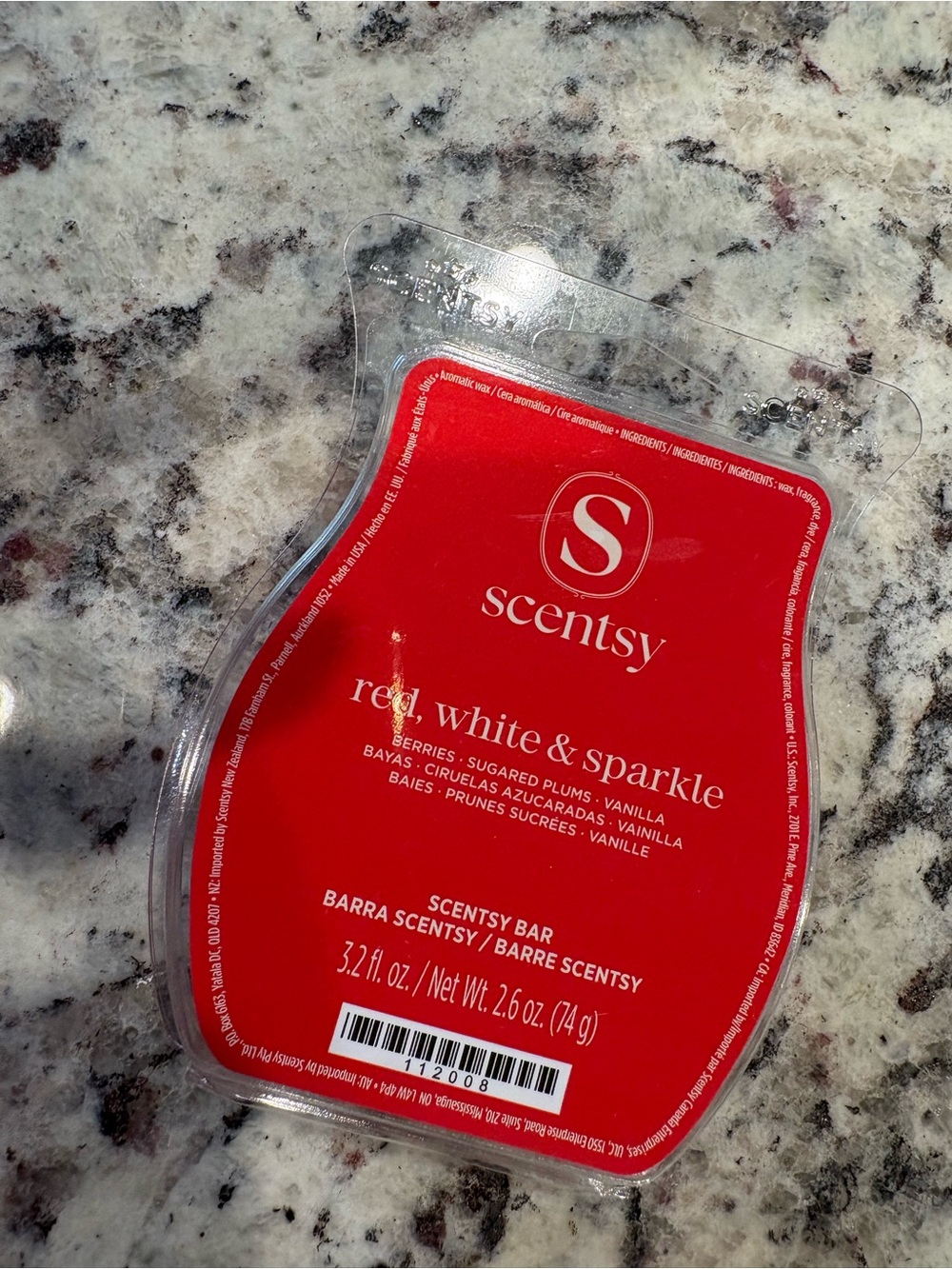Scentsy Red, White & Sparkle Wax Bar - Bright Red